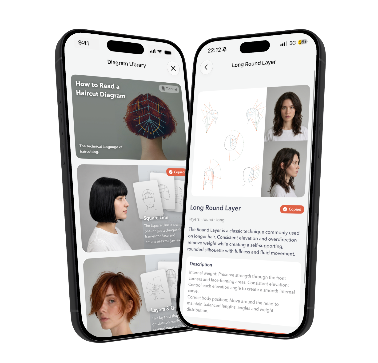 Haircutting tutorials and ready-made diagram library in Hairtechapp